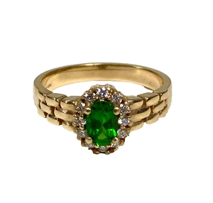 14K YELLOW GOLD RING, GREEN CHROME DIOPSIDE & DIAMONDS, SIZE 6, NEW - Picture 1 of 8