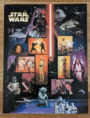 Hoja conmemorativa del 30 aniversario de Star Wars de USPS de 15 estampillas sin usar 2007 Foto 1 de 2