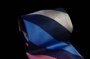 Paul Fredrick - Sapphire Blue & Flamingo Pink Stripe Italian Silk Tie 3.8"W 56"L - Picture 1 of 5