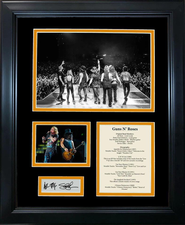Framed Guns N' Roses Band Discography Facsimile Engraved Auto 12"x15" Photo - Image 1 of 1