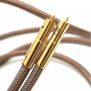 Audiophile 24K Gold Plated 6N OCC 2RAC to 2RCA Shielded Subwoofer Cable - Picture 1 of 3