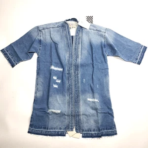 Sandrine Rose Distressed Denim women's Kimono Jacket Open Front Size S - Picture 1 of 11