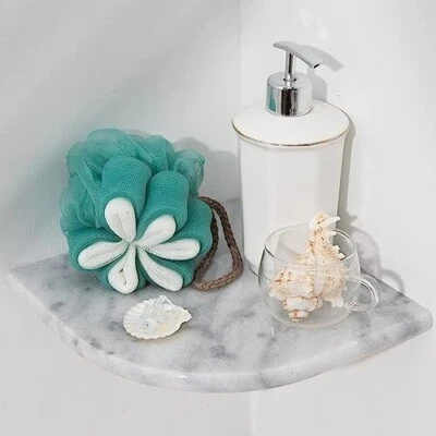 Carrara White Marble Corner Shelf, Quarter Round, Natural Marble 9"x9"x5/8" - Image 1 of 3