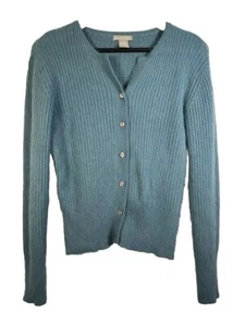 Womens Knit Wool Angora Blend Button Down Cardigan Blue Preppy Size S/M - Picture 1 of 6