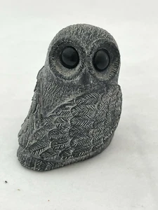Carved Black Soapstone Owl Figurine 2 inch - Picture 1 of 6