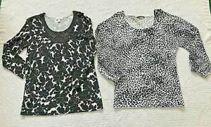 2 Classy Sweaters Pullover B/W CYRUS Leopard & CHARTER CLUB Floral Womans MED