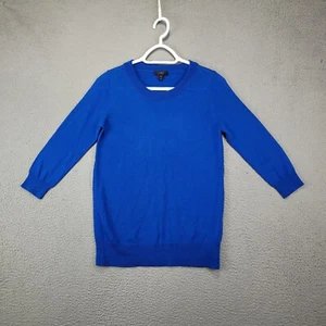 JCrew Sweater Womens Extra Small Blue Merino Wool 3/4 Sleeve Crew Neck Pullover - Picture 1 of 10