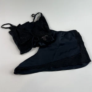 Victoria’s Secret Satin Lace Trim Tank Top & Satin Short Set Black XL NWT - Picture 1 of 16