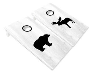 Moose and Bear Cornhole Decals Corn Hole 4 Individual Stickers + Rings Outdoor - Picture 1 of 4