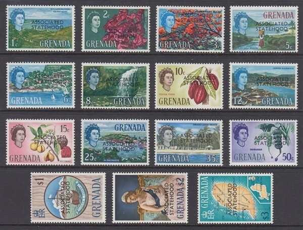 CONJUNTO GRANADA 1969 QEII DEFIN (x15) OVPT ASSOC STATEHOOD MNH (ID:799/D64988) - Imagem 1 de 1