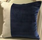 Navy Blue Velvet And Grey Chenille Cushion 45Cm X 45 Cm
