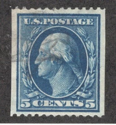1909 US SC 351 5c Blue, Washington - Coil, Perf 12 Horizontal, Used XF - Image 1 of 3