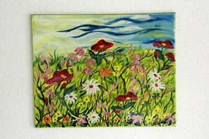Blumenwiese gemaltes Bild 50 x 40 Einzelstück Wandbild Blumenbild Geschenk - Bild 1 von 4