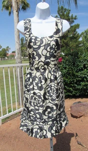 JUICY COUTURE MOD SILK FLORAL DRESS SIZE 8 GOLDEN CREAM BLACK GRAY TIE BELT - Picture 1 of 8
