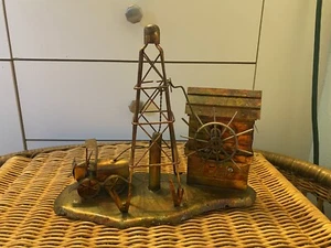 Sankyo Japan metal tin Oil Rig well music box wheel sculpture display works - Picture 1 of 14