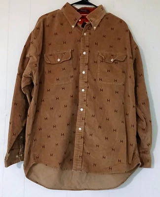 Vintage Tommy Hilfiger botão fechar masculino tamanho XL manga longa sensação veludo marrom - Imagem 1 de 4