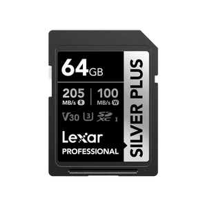 Lexar SDXC 64GB Professional Silver Plus 1066x UHS-I/ U3/A2/4K R205/W100 (V30 - Picture 1 of 7