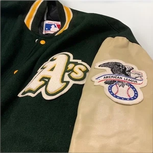 Oakland A Jacke Varsity Herren 3XL bis 5XL Large Vintage grün Leder Wolle USA MLB - Bild 1 von 24
