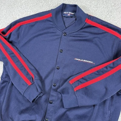 Ralph Lauren POLO SPORT Track Jacket Button Up Blue Red Stripe Mens Size Large - Image 1 of 4