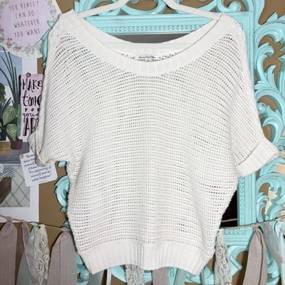 American Eagle Outfitters Open Knit Crochet Cream Sweater Sz.XS Boho Beach AEO - Image 1 of 4