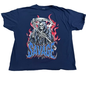 Savage Grim Reaper Graphic Tee 3XL Navy Blue Flames Style DABA Streetwear Goth - Bild 1 von 4
