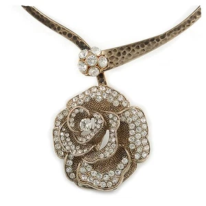 Große Dimension Swarovski Kristall ""Rose"" Anhänger Kragen Halskette in verbranntem Gold - Bild 1 von 6