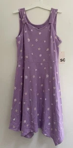 SO Kids Girls Allover White Floral Cotton Blend V-Neck Tank Dress Purple L 10/12 - Picture 1 of 4