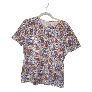 Talbots T-Shirt rot rosa Blumenmuster | hell Boho Preppy Kurzarm Oberteil L - Bild 1 von 4