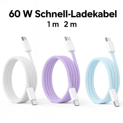 USB C auf USB C Ladekabel 1m 2m Kabel 60W Schnellladekabel für Samsung Xiaomi - Bild 1 von 4