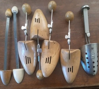4 Vintage Miller Trademark  Wooden Adjust Shoe Stretchers plus 1 metal, 2 misc - Image 1 of 4