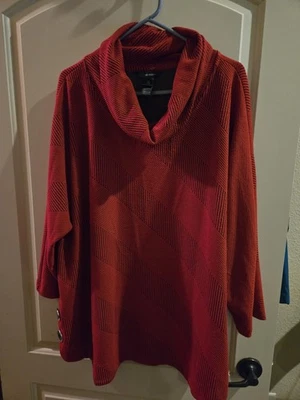 Ali Miles Sweater Tunic Women's 2X Buttons Artsy Red Textured - Image 1 of 4