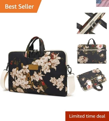 Elegant Waterproof Laptop Shoulder Bag for 15 Inch MacBook Pro - Black Peony - Image 1 of 4