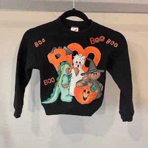 handmade Jerzees Halloween Sweatshirt Costume Applique Boo Bats Kids Small - Picture 1 of 7