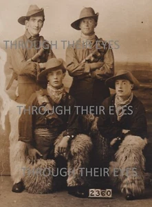 Original WW1 Photo postcard 4 Australian Soldiers Wooly trouser Sheepskin chaps - Picture 1 of 3