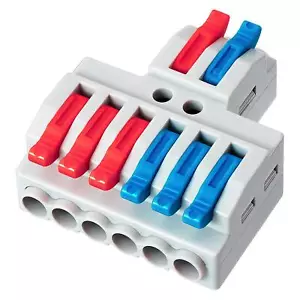 Kit Connettori Filo Elettrico 2 in 6 Out Mini Morsettiere Giunzione Compatte - Foto 1 di 11