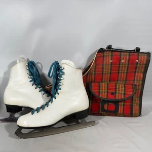 Vtg CCM Pastime Womens Ice Skates Retro MCM Plaid Carrying Bag 9 1/8 covers - Picture 1 of 10