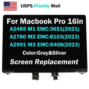 For Macbook Pro 16" A2485/2780/A2991 M1 M2 M3 LCD Screen Replacement Gray Sliver - Picture 1 of 18