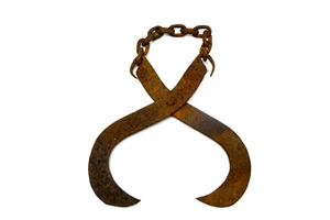 Antique Old Blacksmith Made Cast Iron Scissor Hooks Grasping Tool with Chain - Picture 1 of 10