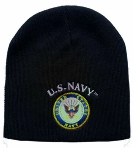 U.S. Navy Veteran and Active Duty Blue Embroidered Beanie Skull Cap Hat - Picture 1 of 1