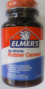 ELMER'S NO WRINKLE RUBBER CEMENT w Brush Applicator, Photo Safe 4 oz E904