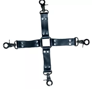 Spring Loaded 4 Clip Leather Hog Tie Bondage Slave Master Restraint Gay Interest - Picture 1 of 1