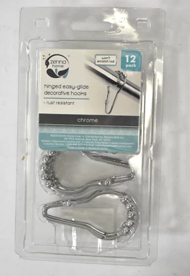 Zenna Home Hinged Easy Glide Decorative Curtain Hooks Chrome 12 Pack 0090037A - Image 1 of 4