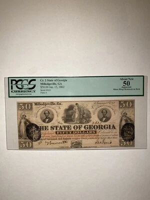 Cr. 2 State Of Georgia Milledgeville GA $50 1862 About New Apparent - Image 1 of 2