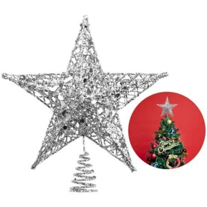 Christmas Tree Star Topper 8 Inch Silver Glittered 5 Point Xmas Party - Picture 1 of 8