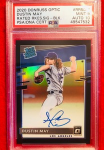 Dustin May 2020 Donruss Optic Rated Rookie Signature - Black #/35 PSA 9