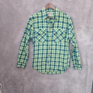 Duluth Trading Co Herren klein grün gelb kariert Baumwolle Poly Knopfleiste Hemd   - Bild 1 von 6