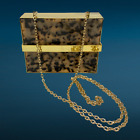 Gianni Bini Acrylic Tortoiseshell Box Bag Gold Metal Frame Crossbody Chain Strap