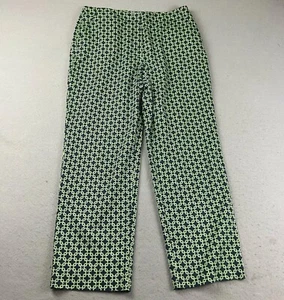 Talbots Pants Womens 12 Green Geometric Stretch Flat Front Straight Leg - Picture 1 of 9