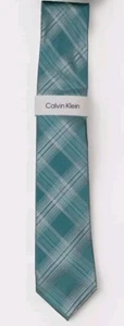 Corbata a cuadros esmerilada abierta para hombre Calvin Klein $69 Aqua OS NUEVA CON ETIQUETAS #19 - Imagen 1 de 3
