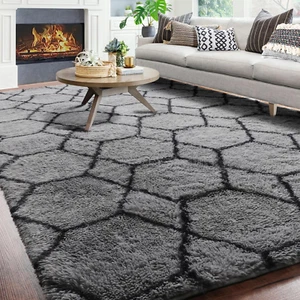 Large Modern Area Rug for Living Room Bedroom, 6X9 Floor Rug, Grey and Black Rug - Picture 1 of 8